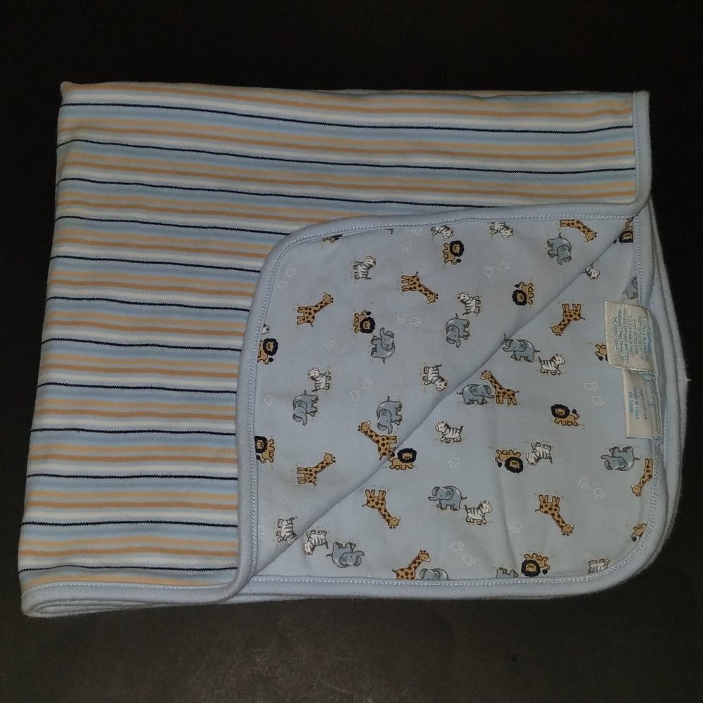 First Impressions Blue Baby Blanket Lovey Striped Giraffe Lion Elephant Animals